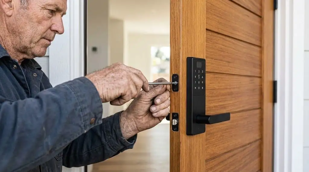 Smart lock installed on a front door in Hermiston